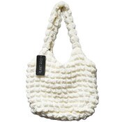 Wholesale - IVORY QUILTED SATCHEL HANDBAG W/TOP ZIPPER C/P 12